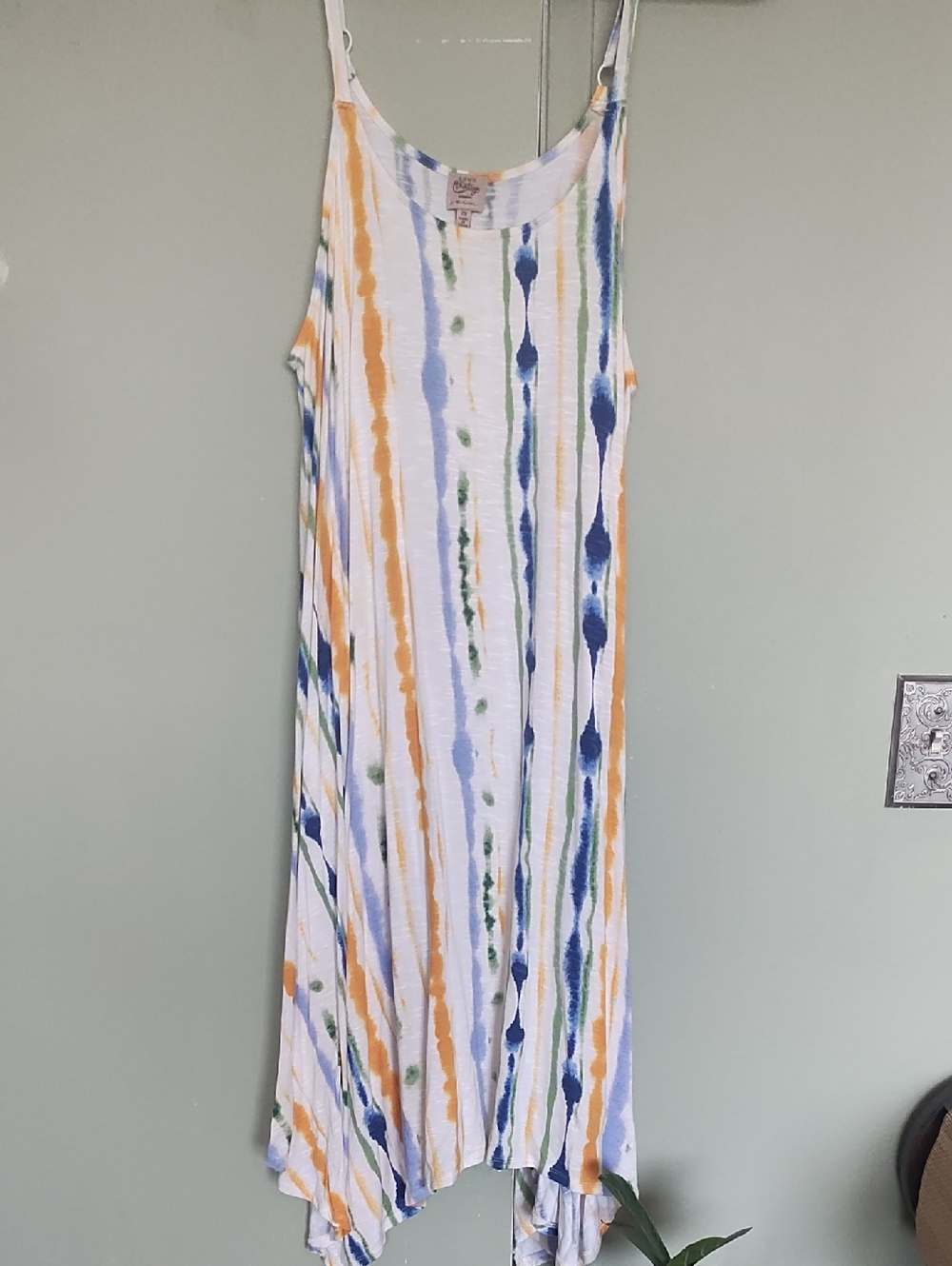 Como Vintage Striped Handkerchief Maxi Dress in White, Blue, Orange & Green